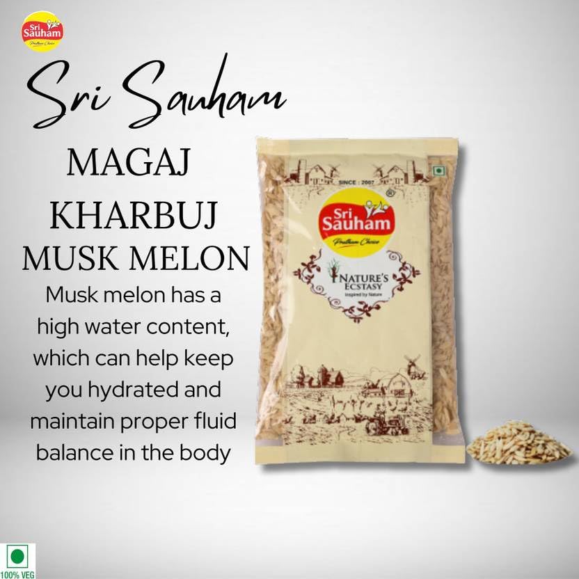 Image of Sri Sauham Premium Roasted Muskmelon Seeds 100 G | Edible Magaj Kharbuja | Diet Seeds Rich in Antioxidants, Protein, Potassium, Magnesium & Iron | Gluten-Free & Vegan