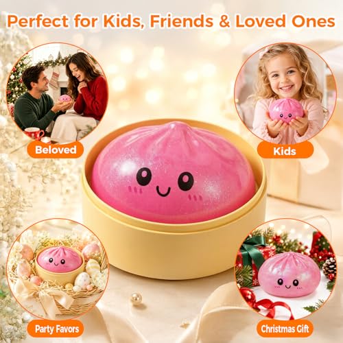 Image of Squishy Dumpling Toy, Dumpling Squishy Mystery Box, Random 1 of 14 Colors, Stocking Stuffers with Food Steamer Stretchy Desk Toy