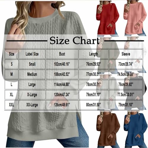 Womens Long Sleeve Outfit Sweatshirt for Women Crewneck Loose Fit Jacquard Crochet Slit Knit Plain Fall Winter 20253