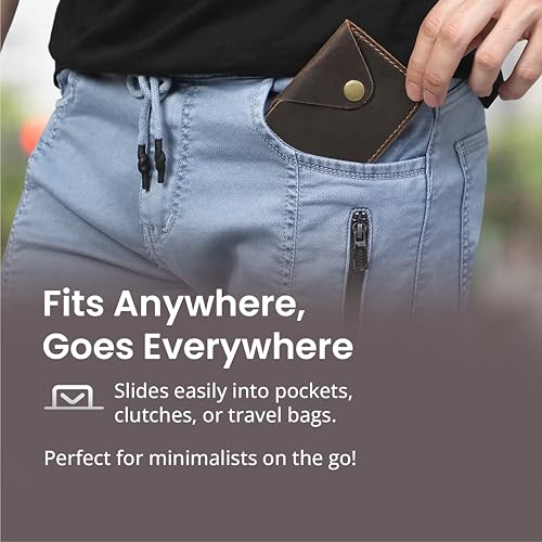 Brown Leather Card Holder Minimalist Wallet Handmade - Slim Credit Card Case with Button Closure - Compact Leather Card Case Holds Up to 4 Cards - Front Pocket Wallet for Men & Women2