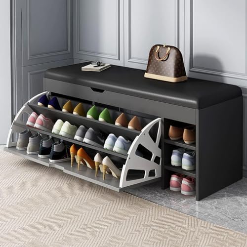 Estante de almacenamiento para zapatos, fácil de montar, diseño de ahorro de espacio con cojín superior para sentarse cómodamente y almacenamiento organizado