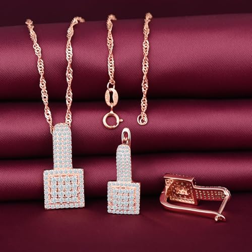 Juego de joyas plata esterlina anti alergias con pendientes y collar brillante 3