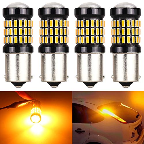 AMAZENAR Paquet de 4 Lampes Orange/Jaune Super Brillantes 1156 BA15S 1141 1003 7506 Lampe à DEL 9-18V-DC, AK-4014 60SMD Ampoule de Rechange pour Clignotant Latéral pour Feu de Secours