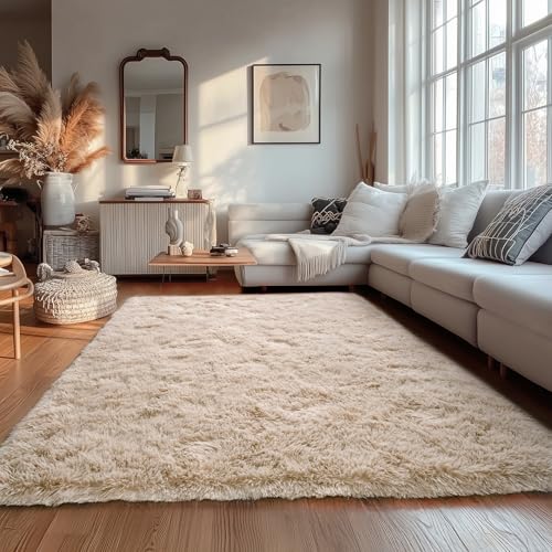 Tapete Beige Fluffy 4x6 pies Ultra Suave Antideslizante miniatura 1