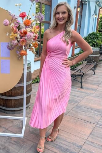 One Shoulder Ruched Bridesmaid Dressses for Women Pleated Satin Maxi Formal Evening Dress3