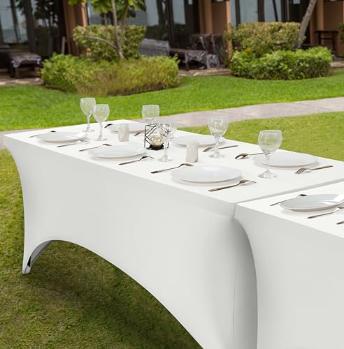 Image of Utopia Kitchen Spandex Tablecloth 1 Pack [8FT, White] Tight, Fitted, Washable and Wrinkle Resistant Stretch Rectangular Patio Table Cover for Event, Wedding, Banquet & Parties [96Lx30Wx30H Inch]