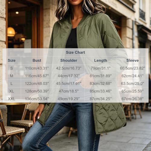 fartey Overcoat for Women Quilted Zip up Coat Casual Loose Jacket Hem Slit - image 6