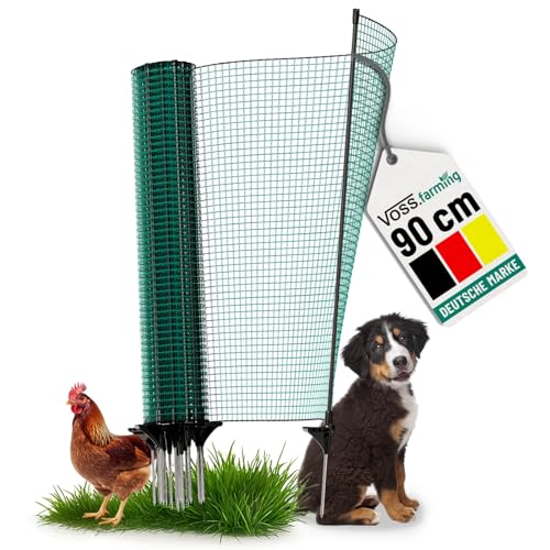 VOSS.farming Rete Classic Non elettrificabile, 15 m, 90 cm, 9 Pali, 1 Punta, Verde, Rete per Piccoli Animali, Recinzione Mobile, per Giardino, casa, Cortile