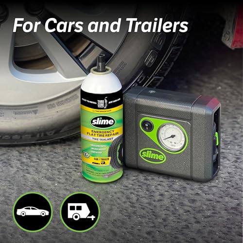Image of Slime 50165 Flat Tire Puncture Repair, Smart Spair Plus, Emergency Kit for Car Tires, Includes Sealant and Tire Inflator Pump, Suitable for Cars and Other Highway Vehicles, 12 Min Fix