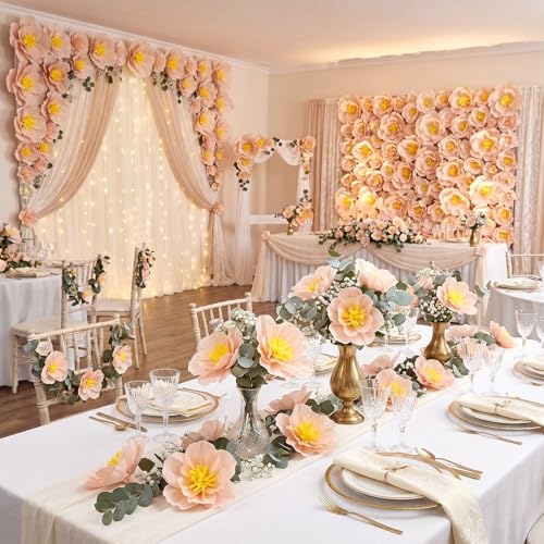 Image of Cholemy 24 Pcs Tissue Paper Flowers, Crepe Paper Flowers Decorations 8 inch 10 inch 12 inch for Wedding Party Baby Bridal Shower Carnival Party Birthday Nursery Wall Decor (Peach)
