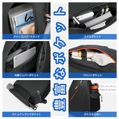 Tudequ ボディバッグ ワンショルダーバッグメンズ 軽量 防水 斜め掛け 収納 バッグ ヘッドフォンスロットとUSB付き ショルダー付替え可能 アウトドア スポーツ サイクリング 旅行 学生 の商品画像 3