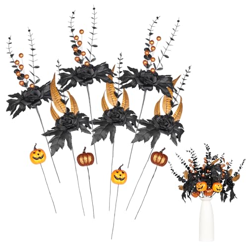 SY Super Bang Halloween Decorations, 10PCS Artificial Black Flowers Maple Leaf Orange...