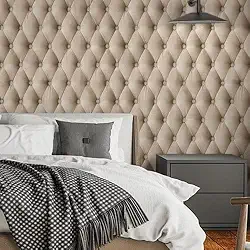 Papel De Parede Adesivo 3d Couro Capitonê Bege Marrom 1m