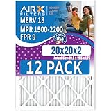 20x20x2 Air Filter MERV 13 Rating, 12 Pack of Furnace Filters Comparable to MPR 1500-2200 & FPR 9 - Made in USA by AIRX FILTERS WICKED CLEAN AIR.