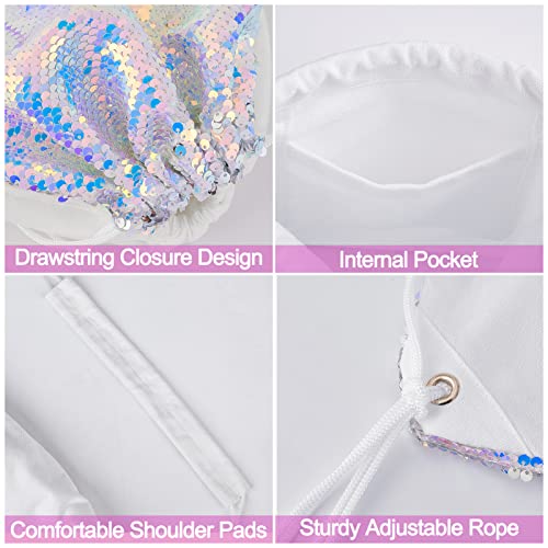 MHJY Sparkly Drawstring Backpack Mermaid Sequin Dance Bag Sports Gym Beach Swim Backpack Birthday Easter Gift Bag4