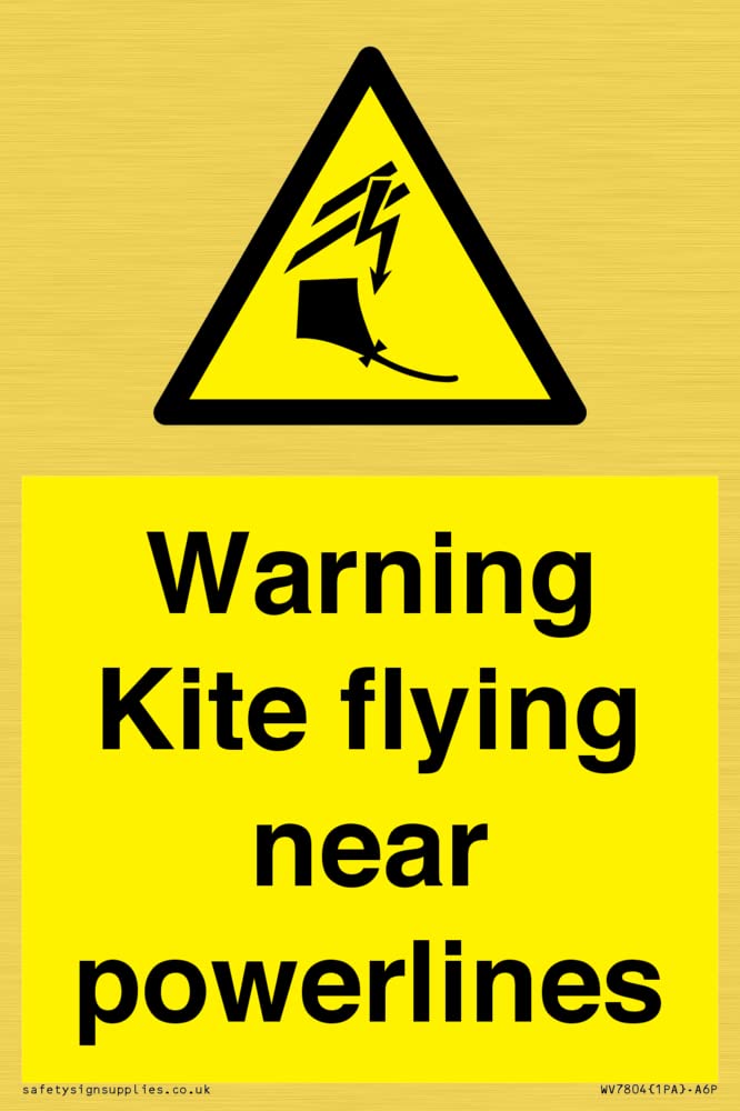 Warning Kite flying near powerlines Sign - 100x150mm - A6P
