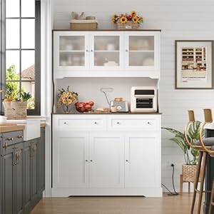 71.9″ Kitchen Pantry Cabinet, Tall Storage Cabinet, Kitchen Cabinets with Countertop and Outlets, Farmhouse Kitchen Pantry Storage with Doors and Shelves for Kitchen, White