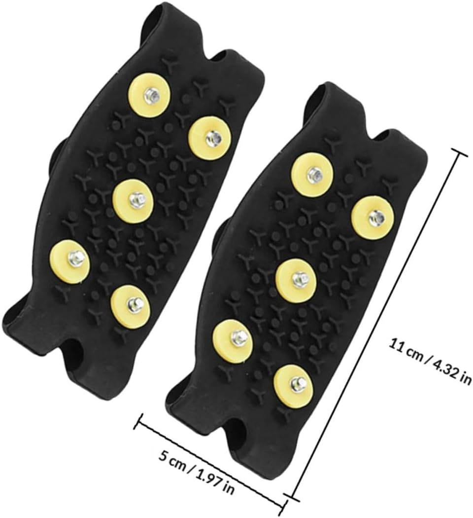 DOITOOL 5-Tooth Yellow Buckle Ice Cleats Traction Snow Shoe Grips Non-Slip TPE Ice Crampons for Winter Outdoor Hiking and Snow Boots, 1 Pair