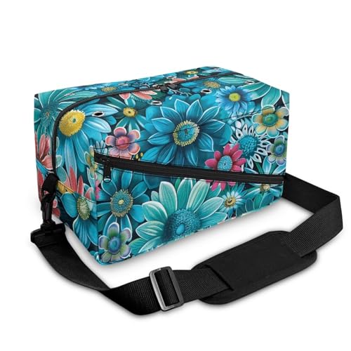 Image of Drnuikhe Blue Sunflower Portable Yarn Storage Bag for Knitting Kit, Large Crochet Bag Tote Gift Yarn Holder Case for Carrying Projects, Knitting Needles