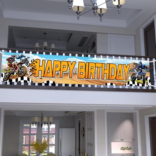Dirt Bike Birthday Decorations, Large Motocross Birthday Party Banner Backdrop, Dirt Bike Happy Birthday Photography Background Party Decorations by Fomoneyli - Used condition - Image 3