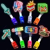 POPOOO 24PCS Pixel Game Party Favors LED Finger Lights, Glow in the Dark Light Up Toys Gifts Bulk for Kids Boys Girls Birthday Goodie Bags Stuffers Party