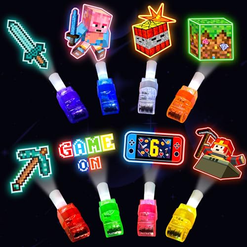 POPOOO 24PCS Pixel Game Party Favors LED Finger Lights, Glow in the Dark Light Up Toys Gifts Bulk for Kids Boys Girls Birthday Goodie Bags Stuffers Party