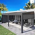MELLCOM Louvered Pergola with Screen 12x20, Wall-Mounted Adjustable Pergola, Lean to Aluminum Gazebo with 4 Pull-Down Screen Sides and Adjustable Roof for Backyard, Dark Gray