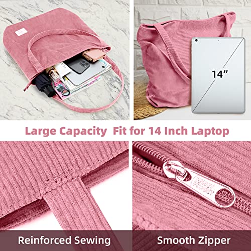 Image of KALIDI Women Corduroy Tote Bag Zipper Casual Tote's Handbag Big Capacity Shoulder Bag with Pockets