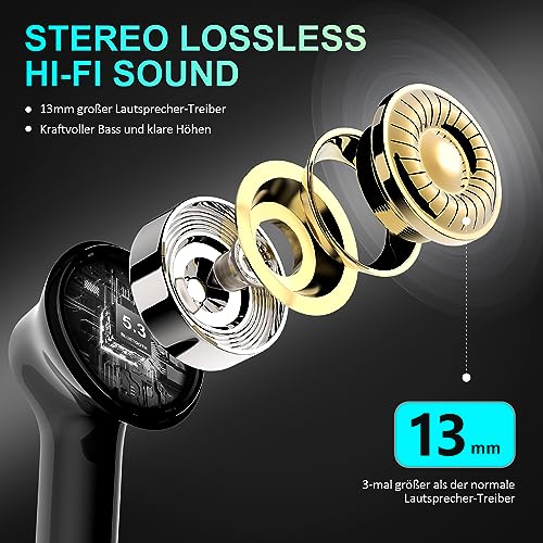 Bluetooth Kopfhörer Kabellos in Ear - Bluetooth 5.3 Hi-Fi Stereo Deep Bass Kabellose Kopfhoerer Noise Cancelling CVC Wireless Earbuds 35 Std. Spielzeit 13mm Treiber Ohrhörer Wasserdich USB C Headphone – Bild 3