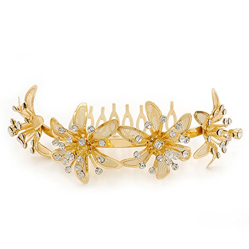 Peineta floral con cristales claros facetados de alta joyería