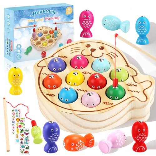 BBWELL Jeux Montessori Enfants | Jeu de Peche Magnetique 2 en 1 avec 10 Poissons et 2 Cannes,Jouet Moteur pour Enfants de 2 à 6 Ans,Educatif Jouet,Jouets en...