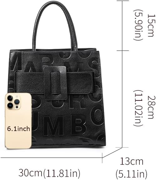 Genuine leather cowhide women's tote wallet large capacity letter embossed design waist buckle storage bag - Image 3