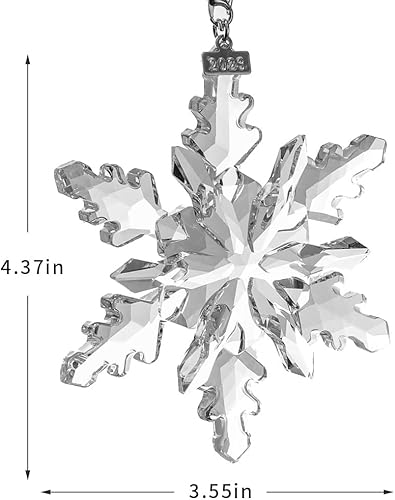 Miniatura 3 de XIANGBAN Edición anual 2023 Adorno de cristal, colección de adornos navideños de copo de nieve de cristal transparente (2023-transparente)