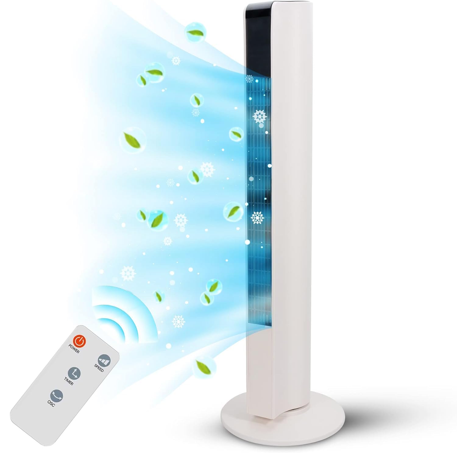 Tower Fan for Bedroom, 25ft/s Velocity Quiet Floor Fan, 90° Oscillating Fans for Indoors with Remote Control, 3 Speeds, 8H Timer, Standing Fans, Bladeless Fan