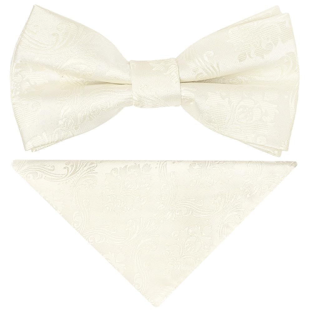 Ties R Us Boys Ivory Pre Tied Paisley Bow Tie And Pocket Square Set