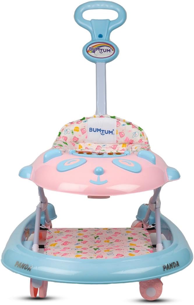 Bumtum Baby Panda Bravo Walker for 06 to 48 Months with Parental Handle Rod| Foldable Activity Walker| Baby Blue & Pink Panda Walker