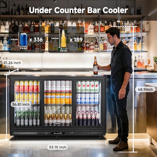 Image of BODEGACOOLER Back Bar Cooler,12 Cu.ft Commercial Beverage Refrigerator with 3 Sliding Glass Doors, Stainless Top,Beverage Fridge Perfect for Beer,Wine,Soda,DOE Approved, With Casters