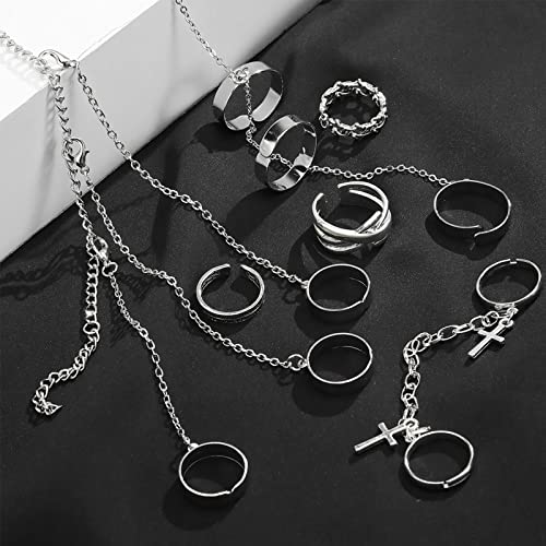 Ifkm Vintage Silver Chain Finger Rings Bracelet, Gothic Punk Emo Cross Cool Simple Rings, Adjustable Statement Stackable Rings For Boy Girls Wen Women #TOP1