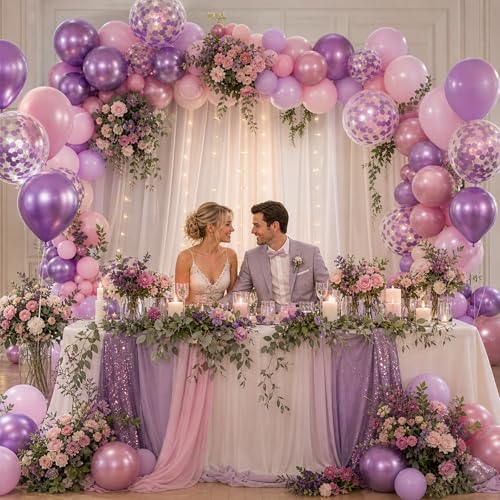 Image of KBZVNAF Pink and Purple Latex Balloons - 60 Pack 12 inch Metallic Purple Pink Balloon Confetti Ballons for Wedding Girls Birthday Baby Shower Party Decorations