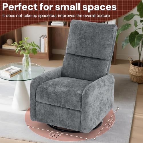 Image of Korser 360 Rocking Chair, Nursery Rocker Chair with Side Pockets, Glider Nursing Chair with Steel Structure Base, Small Chair for Small Spaces, Chenille Swivel Accent Chairs for Living Room, Nursing