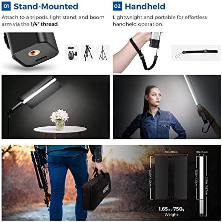 NEEWER CL124 Handheld LED Video Light Stick with Metal Barndoor,Portable Dimmable Bi-Color 3200K~5600K 1500Lux CRI 97+ 2.4GHz Remote Control/Built-in 2500mAh Battery/LCD Display Photography Light Kit