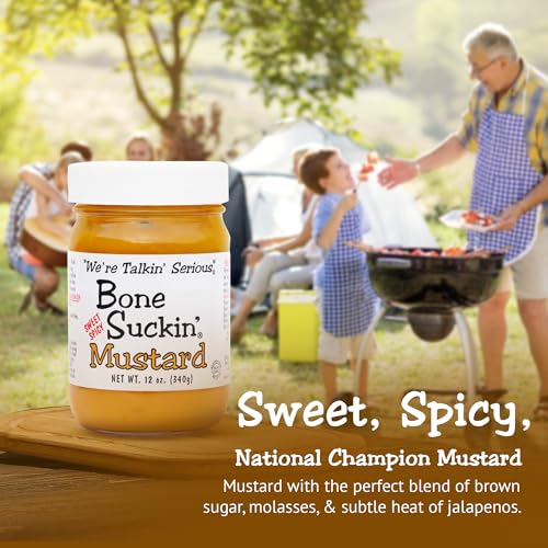 Bone Suckin' Sweet Spicy Mustard, National Champion, Made in the USA, Non-GMO, Gluten-Free, Kosher and has No High Fructose Corn Syrup - 2 Pack (12 oz, Spicy)