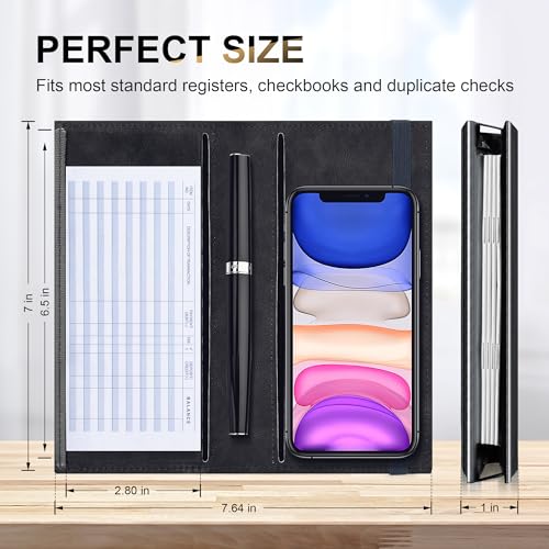 Image of CASMONAL Checkbook Covers for Personal Checkbook Holder RFID Premium Vegan Leather Checkbook Cover for Duplicate Checks
