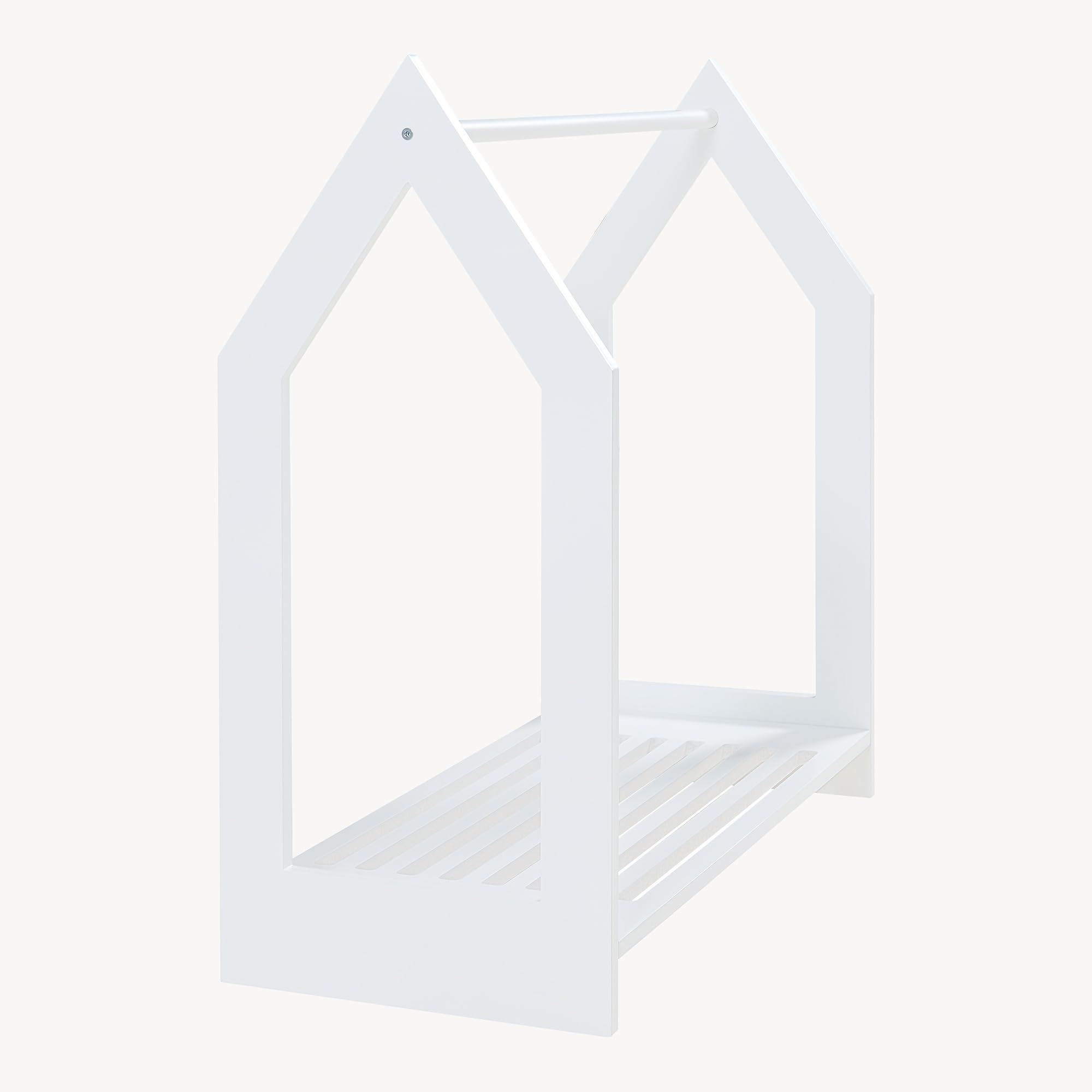 [en.casa] Stand Appendiabiti a Forma di Casetta Organizzatore Guardaroba per Cameretta con Barra e Piano di Appoggio Porta Abiti a Misura di Bimbi 78x75x35 cm Bianco