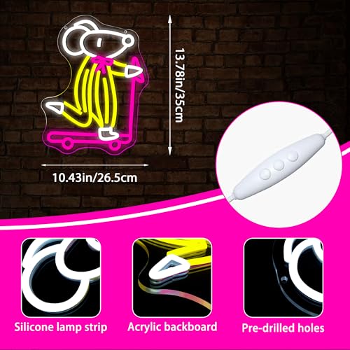 Cartoon Rat Neon Sign for Wall Decor Skateboard Rat Neon Light for Man Cave - image 3