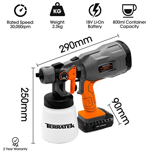 Terratek 18V Cordless Electric HVLP Fence Paint Sprayer Comes Complete with 1 Battery and Charger - Image 6