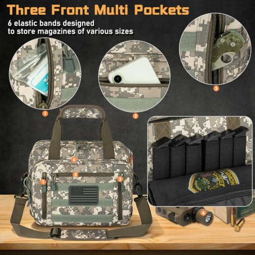 Image of Pistol Case, Gun Range Bags For 2 Pistols 6 Magazines Carrying Shooting Bag with Lockable Zipper for Shooting Range Outdoor Hunting