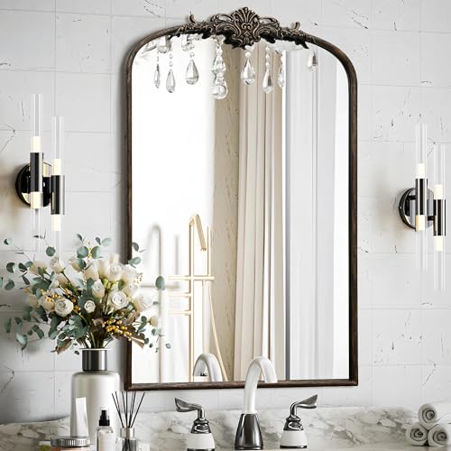 Besdomus Antique Large Arched Mirror: 24'x36' Arch Black Vintage Wall Mounted Mirror - Traditional Ornate Home Decor for Entryway/Fireplace/Bathroom/Bedroom - Idea for Young Couples