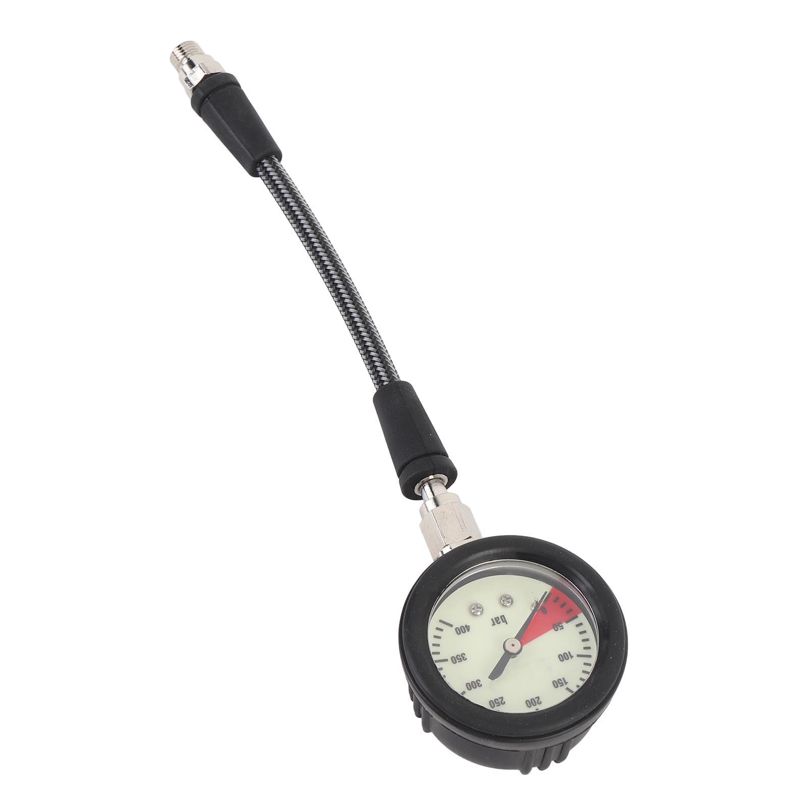 Manomètre de Plongée Submersible Tuyau Tissé Fibre de Carbone Cadran Lumineux Nocturne pour Régulateur BCD 15CM