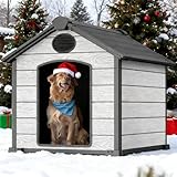 EHHLY 46" Large Dog House Outdoor Weatherproof, 3XL Big Dog House for 2 Large Dogs Outside, Insulated Igloo Pet House with Elevated Floor, Extra Durable Resin Plastic, 46Lx40Wx40H, Cemented Grey